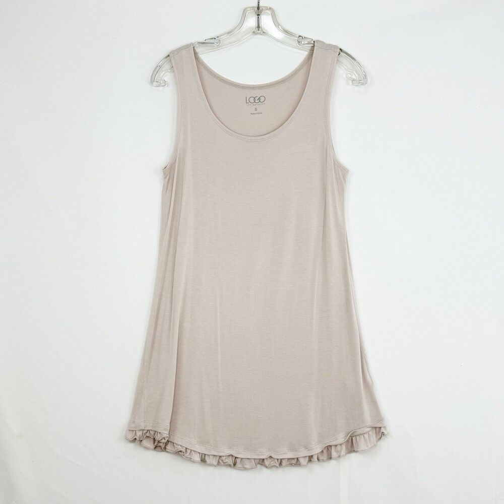 LOGO Beige Liquid Knit Tunic Tank Layering Top Small Ruffle Hem